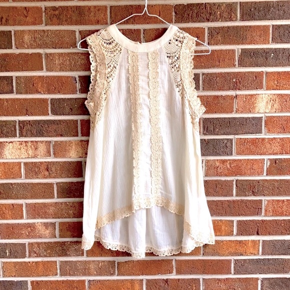 NWT Ecoté Lace High Neck Tank Cream White S - Picture 2 of 9